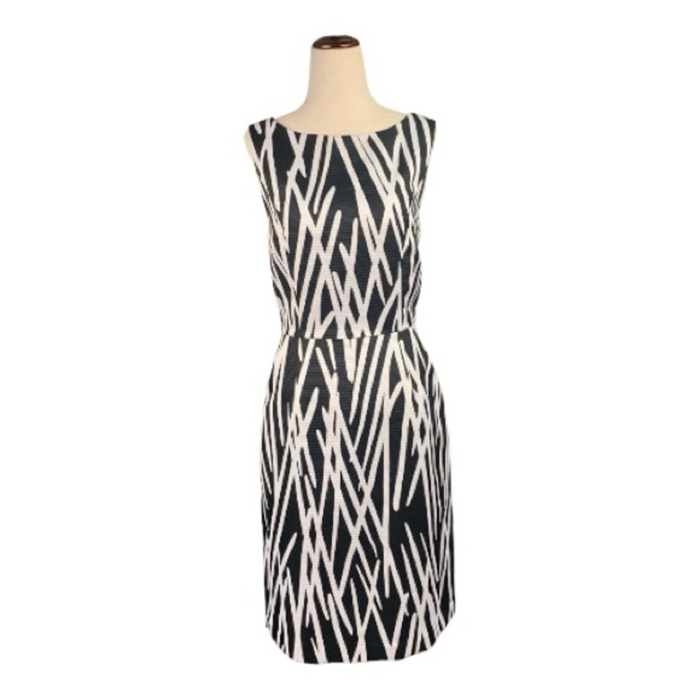 Talbots Elegant Black White Abstract Patterned Midi Dress Sleeveless Size 8